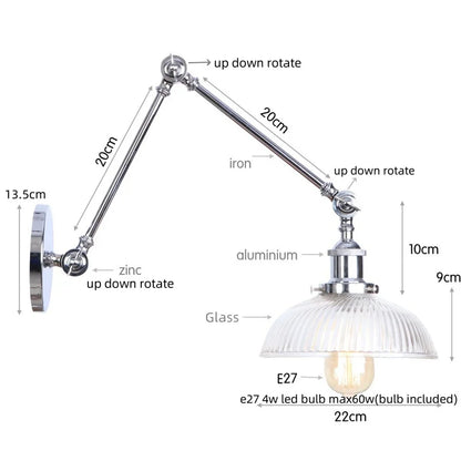 Decorbites™ Aplique de Pared LED de Brazo Articulado Industrial Loft con Vidrio y Espejo Vintage