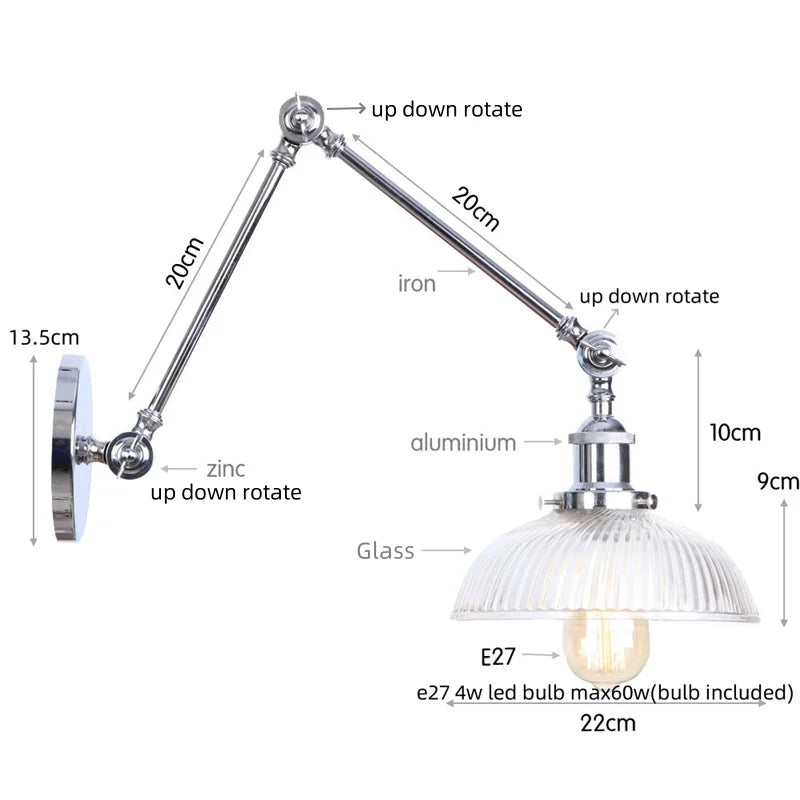 Glass Swing Arm Wall Sconce