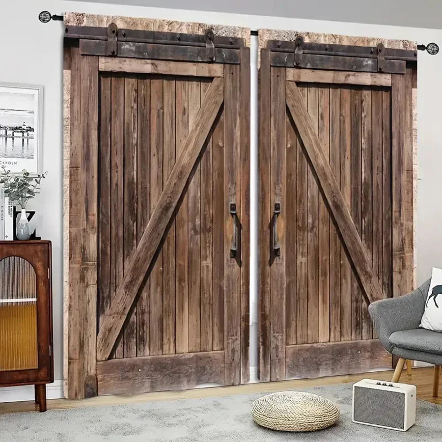 Western Cowboy Farm Wooden Doors Curtains by Decobites for Kitchens, Cafes, and Bedroom