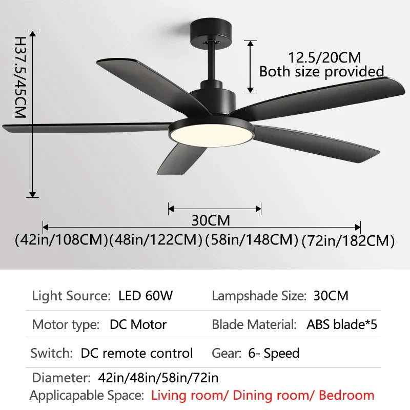 DecorBites™ Living Bedroom Ceiling Fan With Light, Remote Control, 48-60 Inch, LED, DC, 220V