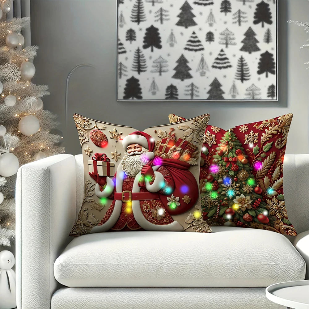 LED 3D Santa Claus pattern design decorative pillowcase Christmas party decorative cushion cover home decoration gift