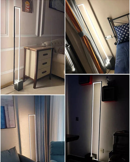 Lámpara de pie LED geométrica DecorBites™: moderna y regulable, ideal para la decoración de salas de estar y dormitorios.