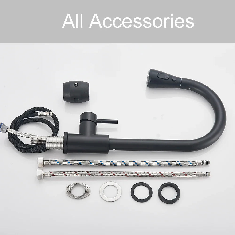 Grifo de cocina extraíble DecorBites™ negro - Grifo mezclador de cocina con rociador de chorro para montaje en cubierta