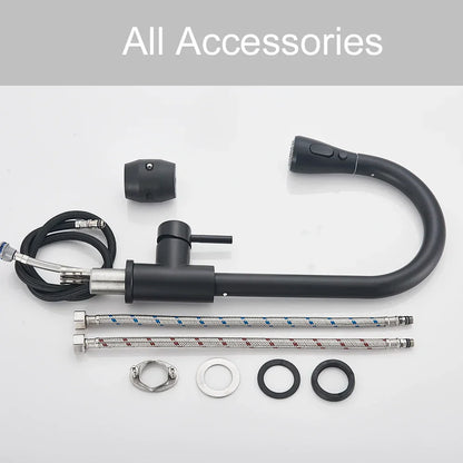 Grifo de cocina extraíble DecorBites™ negro - Grifo mezclador de cocina con rociador de chorro para montaje en cubierta