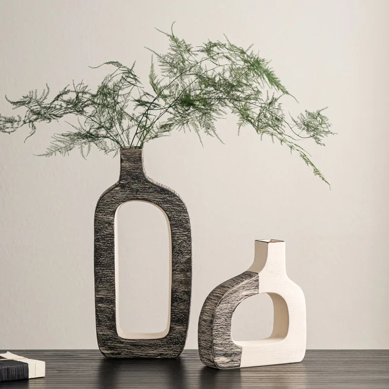 Florero de cerámica DecorBites™ con rayas geométricas para decoración del hogar y arreglos florales