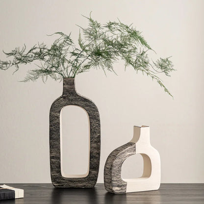 Florero de cerámica DecorBites™ con rayas geométricas para decoración del hogar y arreglos florales