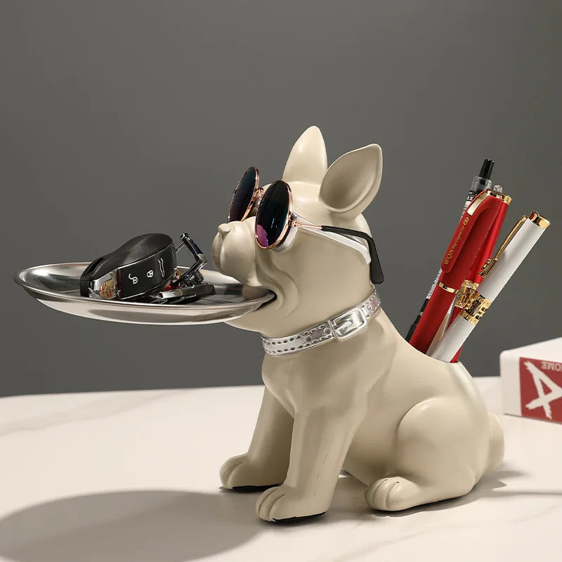 DecorBites™ Bulldog Statue Desktop Storage Office Home Decor Tray Sculpture