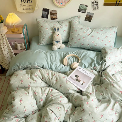 DecorBites™ Korean Floral Print Single Duvet Cover: Sweet Comfort, All Seasons, Skin-Friendly