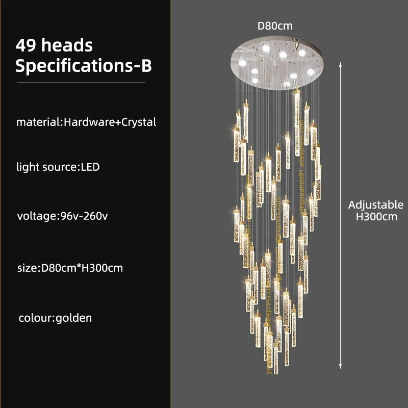 DecorBites™ Crystal Ceiling Chandelier: Modern Nordic Design, Long Staircase Pendant Lamp