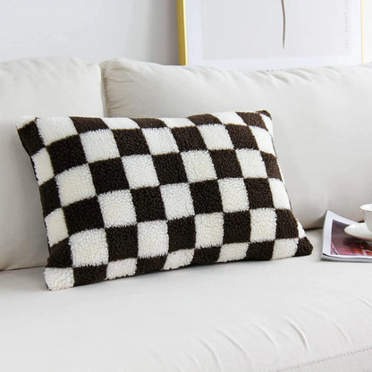 DecorBites™ Houndstooth Cushion Cover 30x50cm Black and White Bow Waist Pillow Case