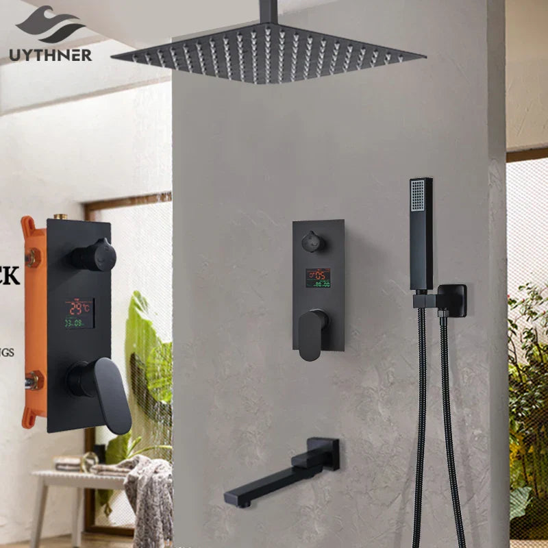DecorBites™ Digital Display Shower Faucet Set with Rainfall Head and Bathtub Spout
