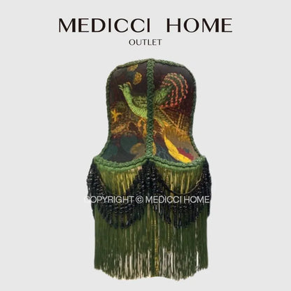 DecorBites™ Boho Bird Floral Jacquard Tasseled Lampshade - Maximalist Style