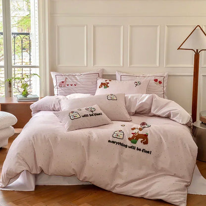 Decobites Cotton Embroidered King Queen Bedding Set with High-Quality Duvet Cover Pillowcases