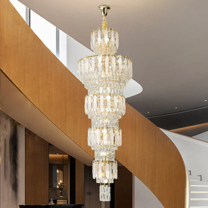 DecorBites™ Duplex Villa Crystal Light Chandelier Spiral Staircase Building Elegant Transparency