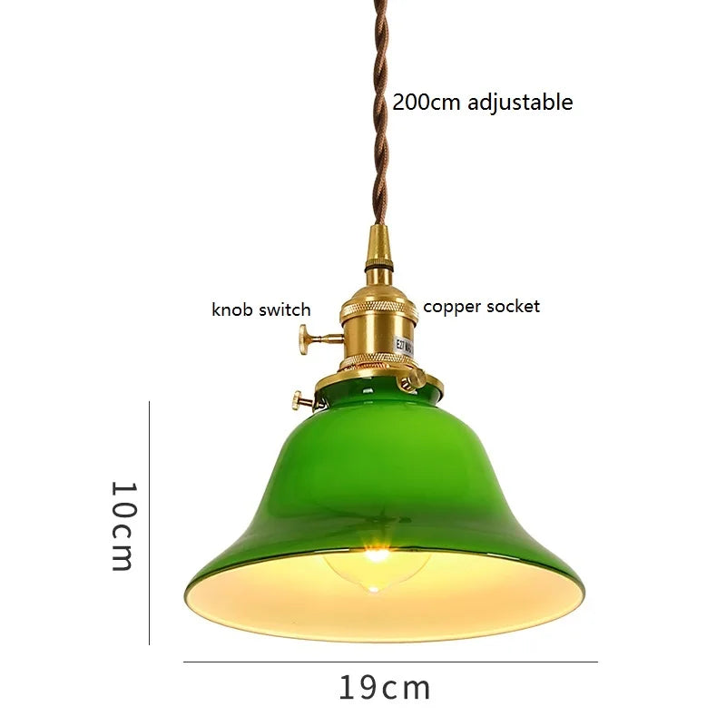 DecorBites™ Green Glass LED Pendant Lights: Vintage Japanese-America Style Hanging Lamp