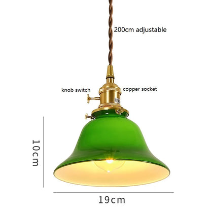 DecorBites™ Green Glass LED Pendant Lights: Vintage Japanese-America Style Hanging Lamp