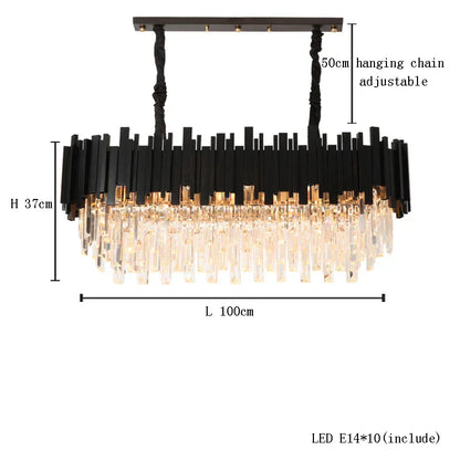 DecorBites™ Crystal Chandelier: Dimmable Gold/Black Stainless Steel Hanging Lamp