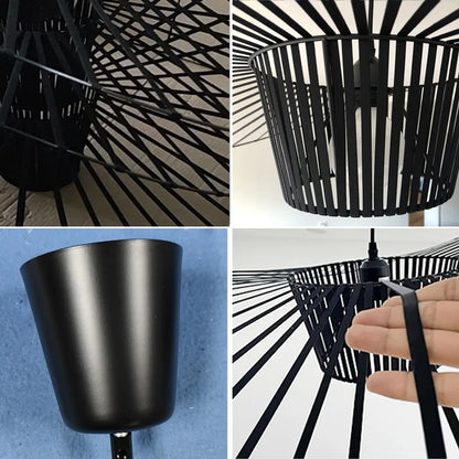 DecorBites™ Black Rattan Hat Pendant Lamp LED Chandelier for Home Decor