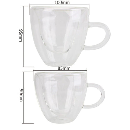Juego de tazas de cristal DecorBites™ con forma de corazón: Tazas de doble pared para parejas, ideales para té, café o cerveza. Un regalo perfecto.