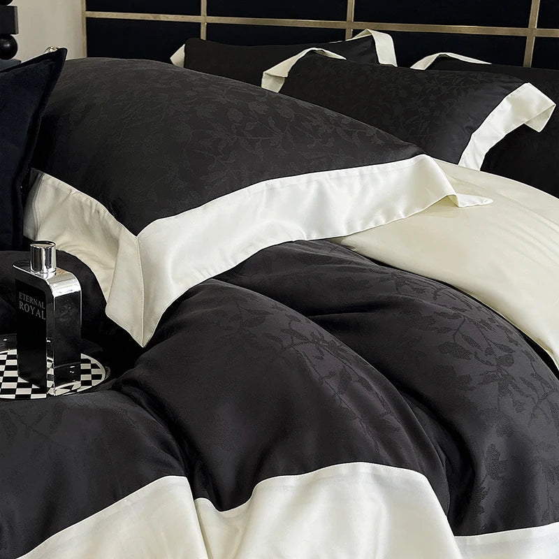 Decobites Luxury Black Jacquard Cotton Bedding Set with Silky Soft Texture