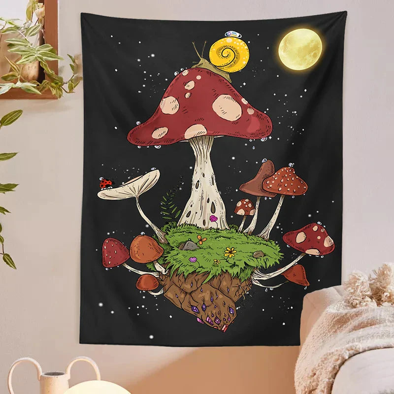 Moon Snail Tapestry Night Sky Wall Hanging by Decobites - Bohemian Home Decor