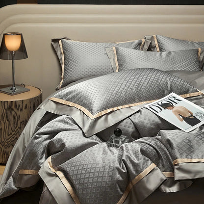 Decobites Luxury Yarn-dyed Jacquard Bedding Set: Duvet, Sheet, Pillowcases