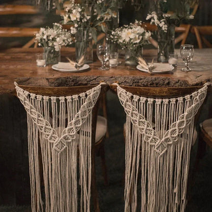 Decobites Hand-woven Macrame Wedding Chair Back Tapestry Decor for Mr & Mrs