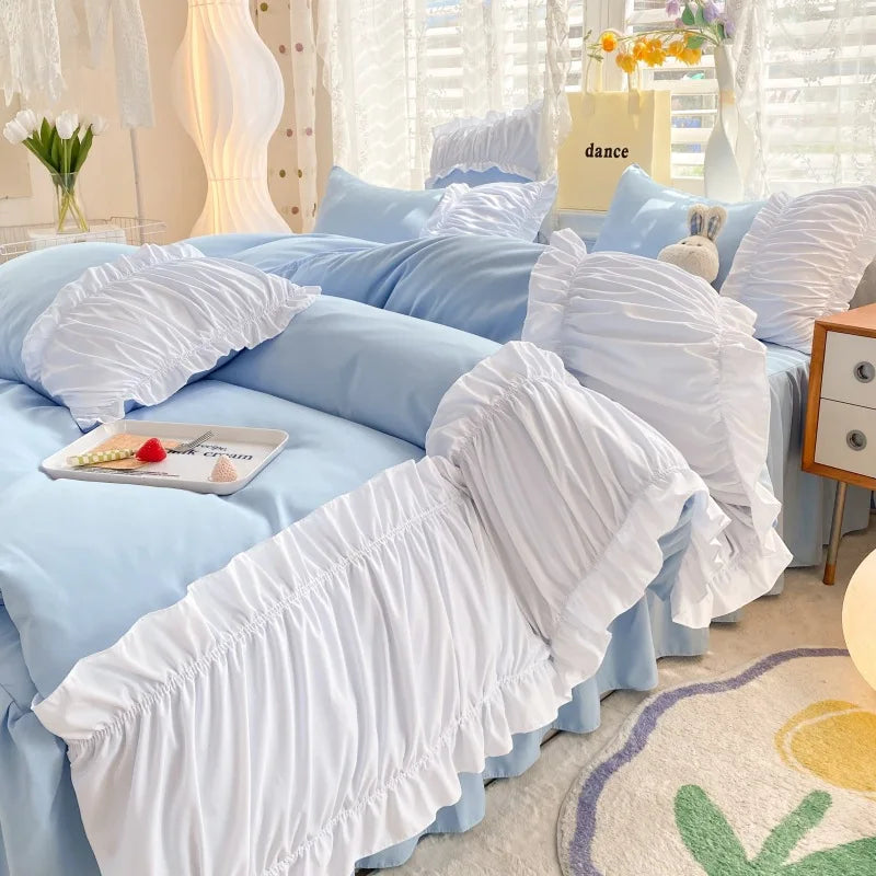 DecorBites™ Lace Trim Solid Cotton Bedding Set - Queen/King/Double/Single Sizes