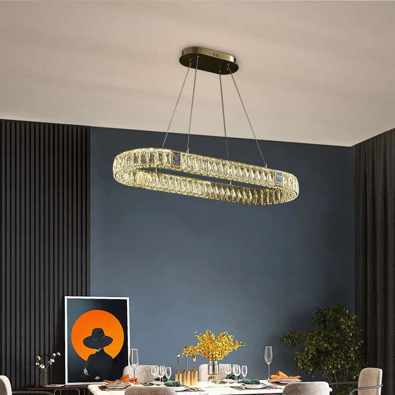 DecorBites™ Golden LED Ring Chandelier for Modern Luxury Living and Dining Spaces