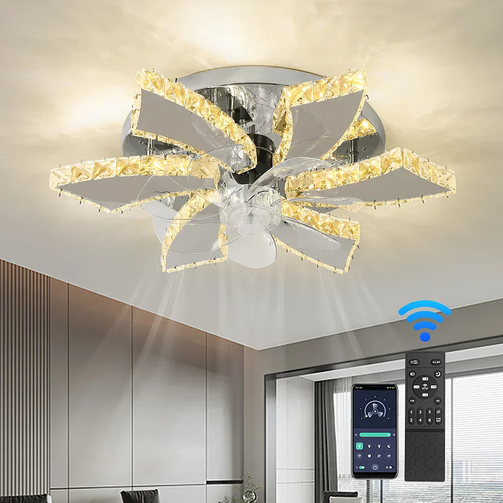 DecorBites™ Crystal LED Ceiling Fan: Remote Control Chandelier for Bedroom & Living Room