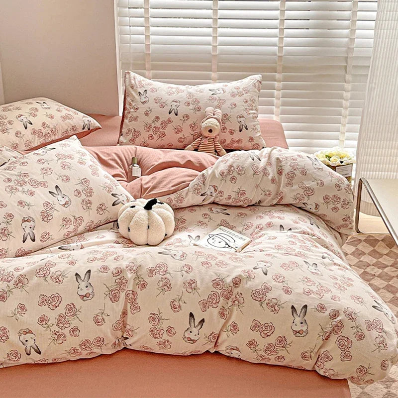 DecorBites™ Cartoon Pattern Cotton Bedding Set with Double-Layer Quilt Cover & Super Soft Bedsheet