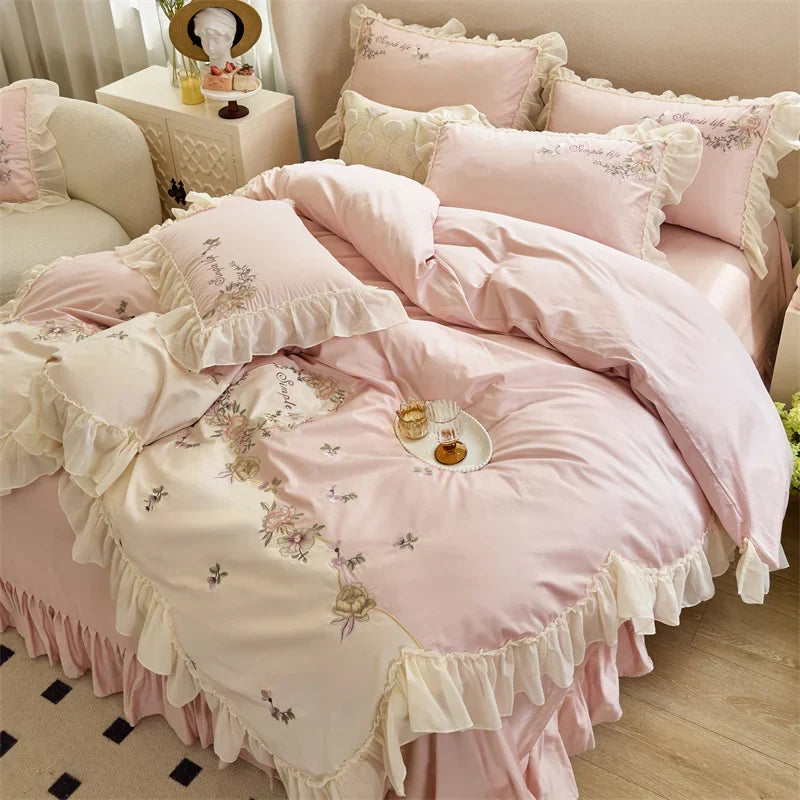 Decobites Flowers Lace Ruffles Princess Wedding Bedding Set 1000TC Egyptian Cotton Collection