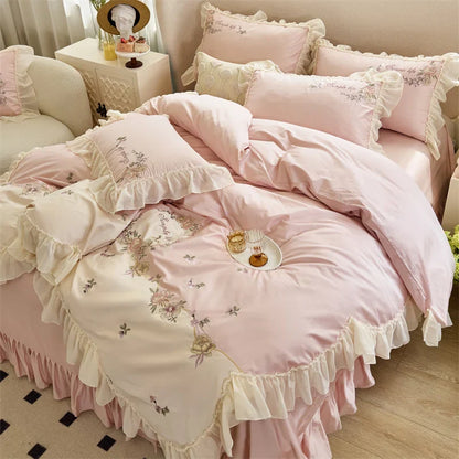 Decobites Flowers Lace Ruffles Princess Wedding Bedding Set 1000TC Egyptian Cotton Collection