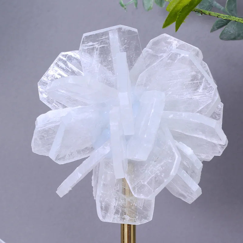 DecorBites™ Crystal Flower Glass Craft Hyalinite Sculpture Metal Decor Figurine