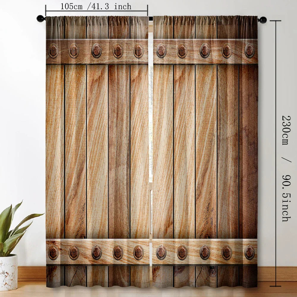 Decobites Wooden Doors Brown Curtains with Pole Pocket. Suitable for Home, Kitchen, Coffee Shop