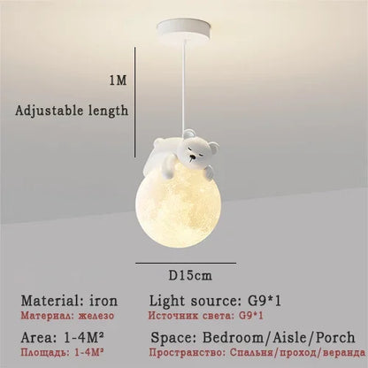 DecorBites™ Kids Room LED Chandeliers White Bear Bunny Pendant Light Glass Bedside Lamp