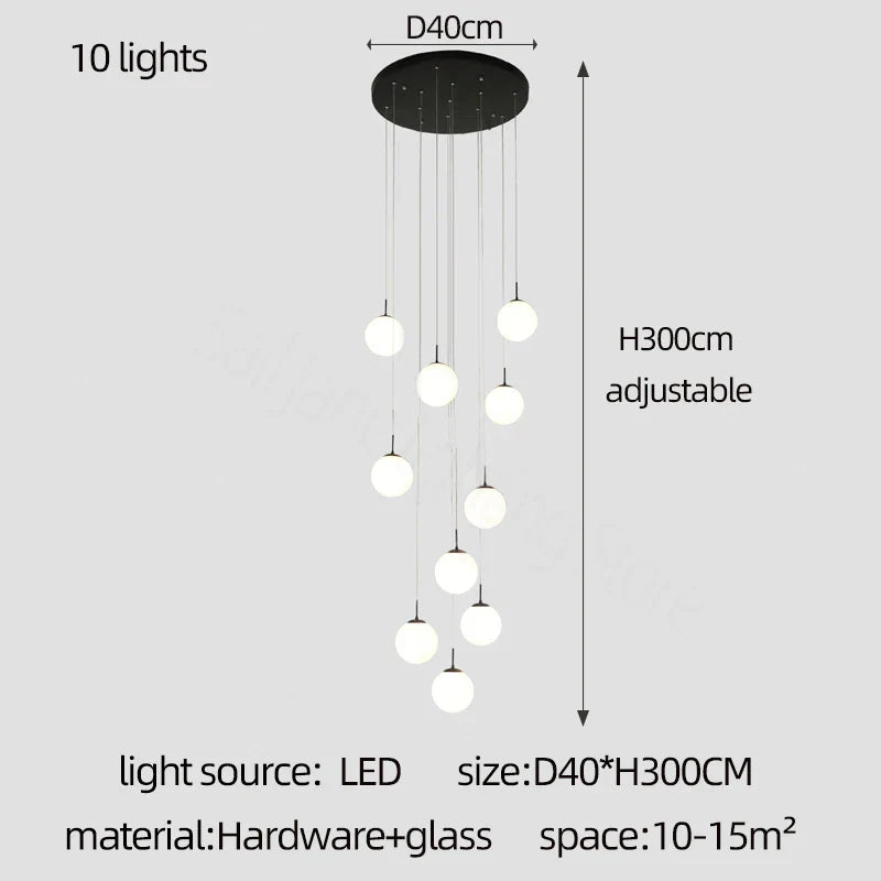 Lámpara de araña DecorBites™ con bolas de cristal color crema para áticos de villas dúplex, restaurantes y escaleras