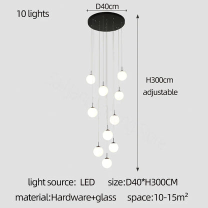 Lámpara de araña DecorBites™ con bolas de cristal color crema para áticos de villas dúplex, restaurantes y escaleras