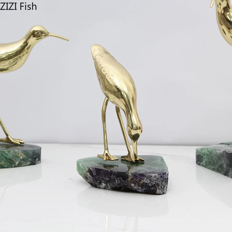 DecorBites™ Golden Brass Bird on Marble Base Desk Ornament Statue Artwork Decor