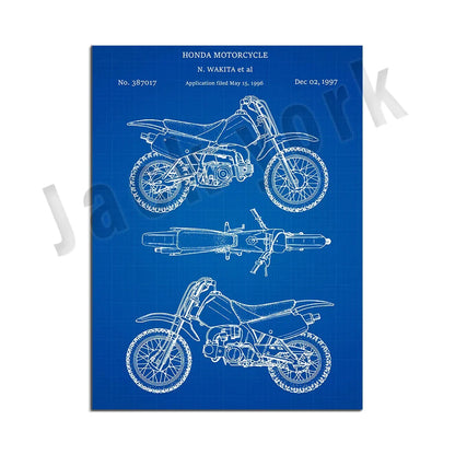 DecorBites™ Dirt Bike Patent Blueprint Poster Canvas Wall Art