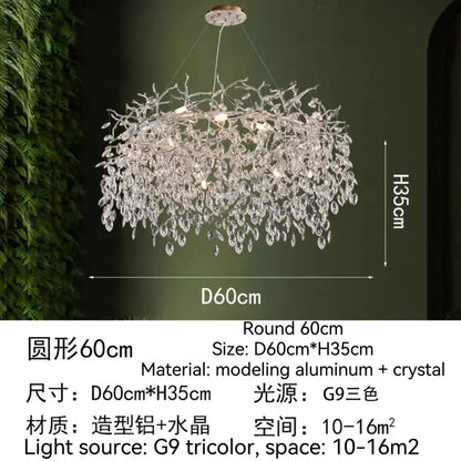 DecorBites™ Golden Crystal Tree Ceiling Chandelier, Luxury Aluminum Art Fixture