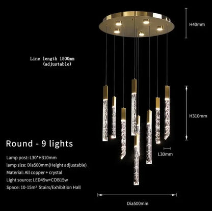 DecorBites™ Gold Crystal LED Chandelier for Modern Loft Living Room Staircase