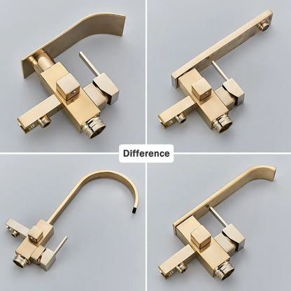 DecorBites™ Brushed Gold Tub Shower Faucet Floor Mounted Waterfall Mixer Tap