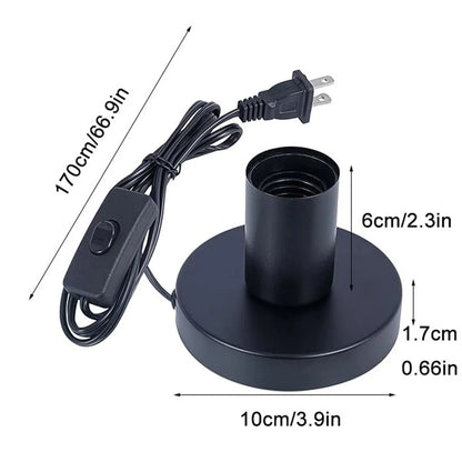 DecorBites™ Black Metal Lamp Base with Switch & Plug for E26 E27 Bulbs