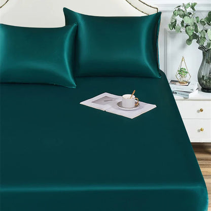 Decobites Satin Queen/King Size Fitted Bed Sheet Set Luxurious Soft Silky Elastic Bedsheet