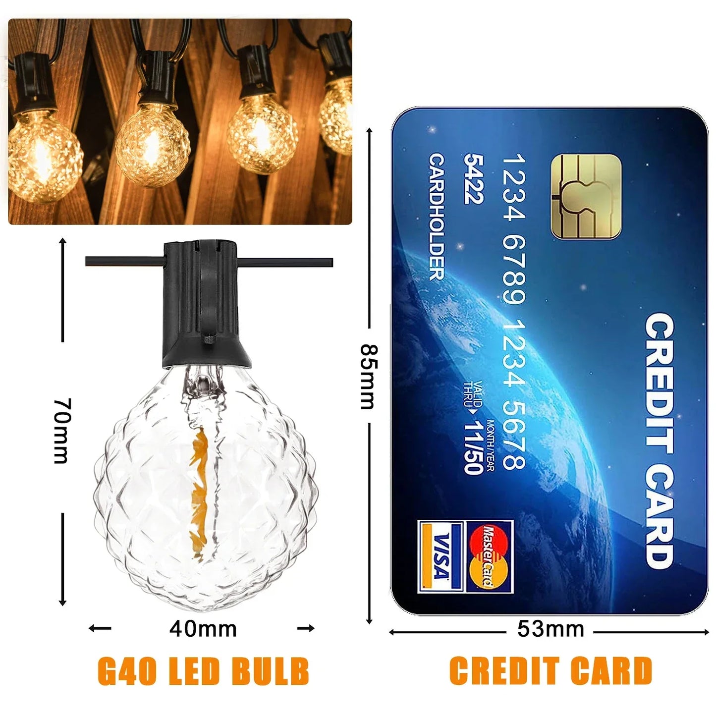 DecorBites™ Dimmable LED G40 String Lights | 50FT 65FT Connectable Outdoor Fairy Light