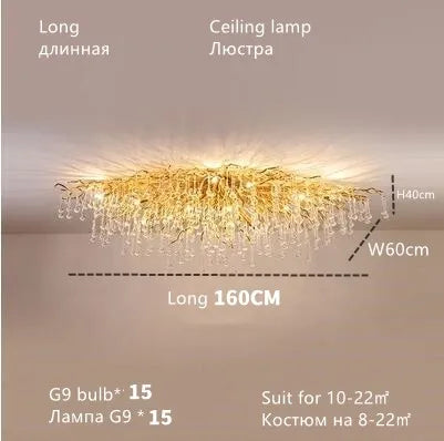 DecorBites™ Crystal Teardrop Gold Ceiling Chandelier for Elegant Living Room Bedroom Dining Kitchen