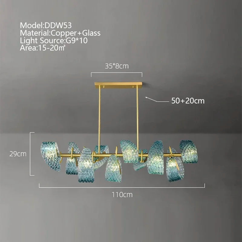 ثريات ديكوربايتس™ الزجاجية المصممة على شكل أوراق الطاووس الزرقاء للإضاءة