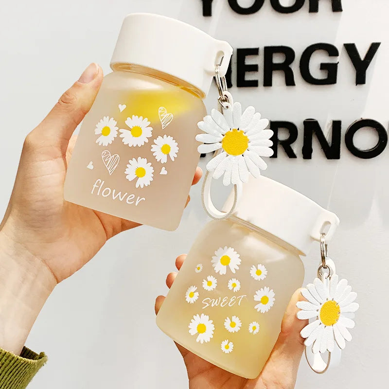 DecorBites™ Daisy Flower Glass Water Bottle Portable Tumbler 350ML