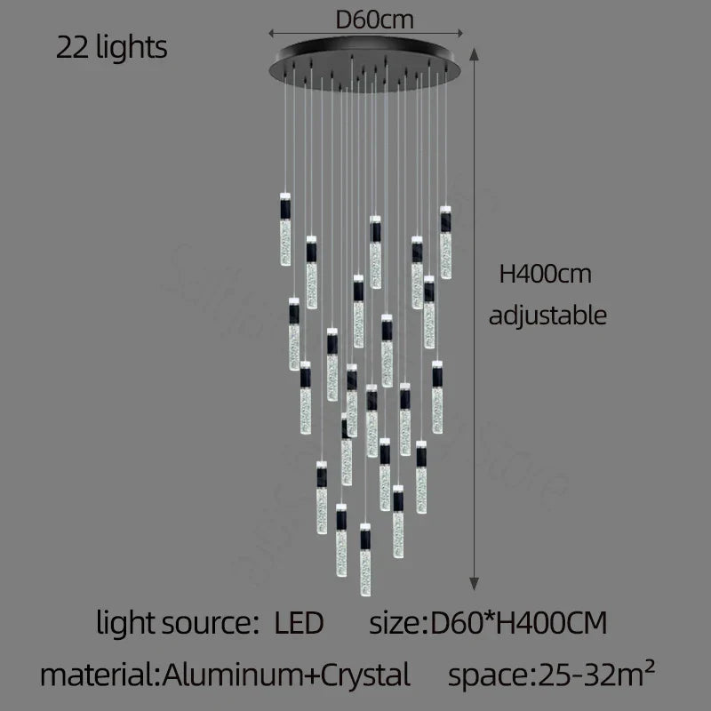 DecorBites™ Cylindrical Crystal Chandelier: Modern Villa Living Room Lamp for Stylish Interiors.